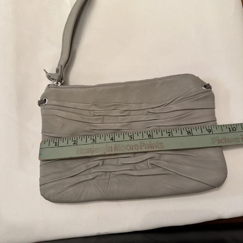 Byloom and Hyde Light Gray Pleated‎ Clutch Leather Bag With Wrist Strap